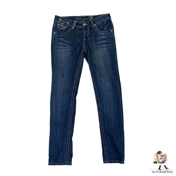 Seven7 Straight Leg Jeans Womens 28 Denim Stretch Mid Rise Embroidered Pocket - Picture 1 of 10
